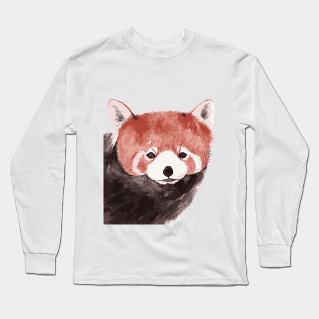 Watercolor Red Panda portrait Long Sleeve T-Shirt by White-Peony